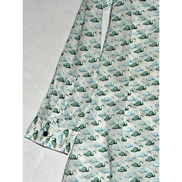 Tory Burch Flamingo Shirt Womens XS White Green Button Up Roll Tab Lightweight - Picture 7 of 14